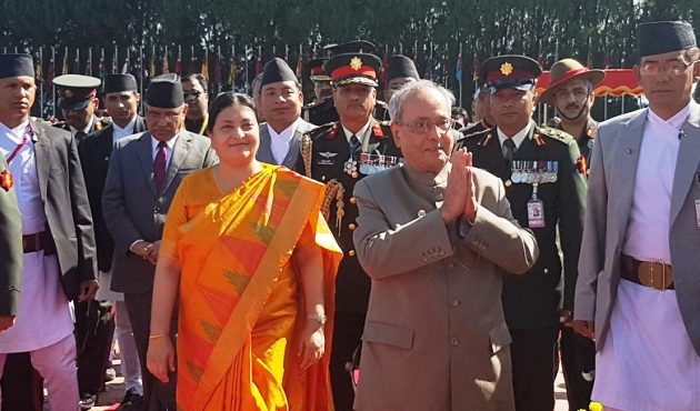 भारतका राष्ट्रपति मुखर्जी नेपालमा, राष्ट्रपति भण्डारीद्वारा समकक्षीको स्वागत