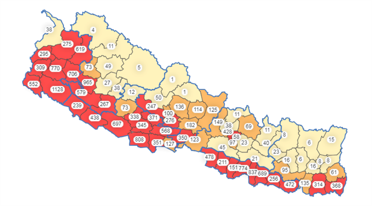 आज थपिएका ३१५ कोरोना संक्रमितमध्ये कुन जिल्लाका कति ?